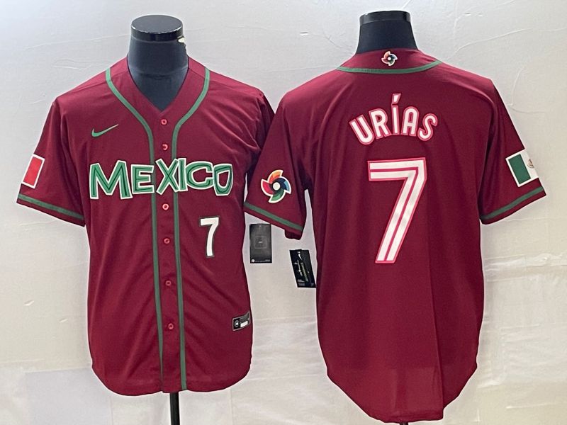 Men 2023 World Cub Mexico #7 Urias Red Nike MLB Jersey11